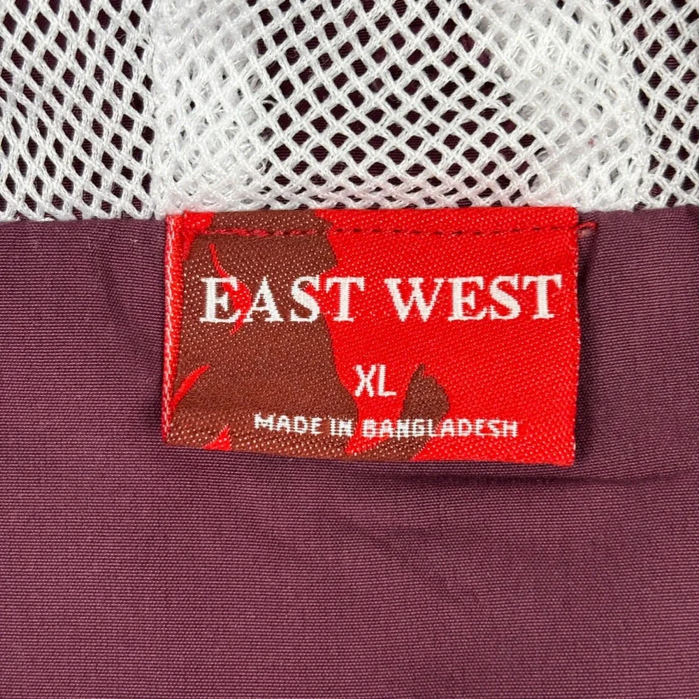 East West‎ Women's Burgundy Hooded Zip Jacket XL Mesh Lined Windbreaker
